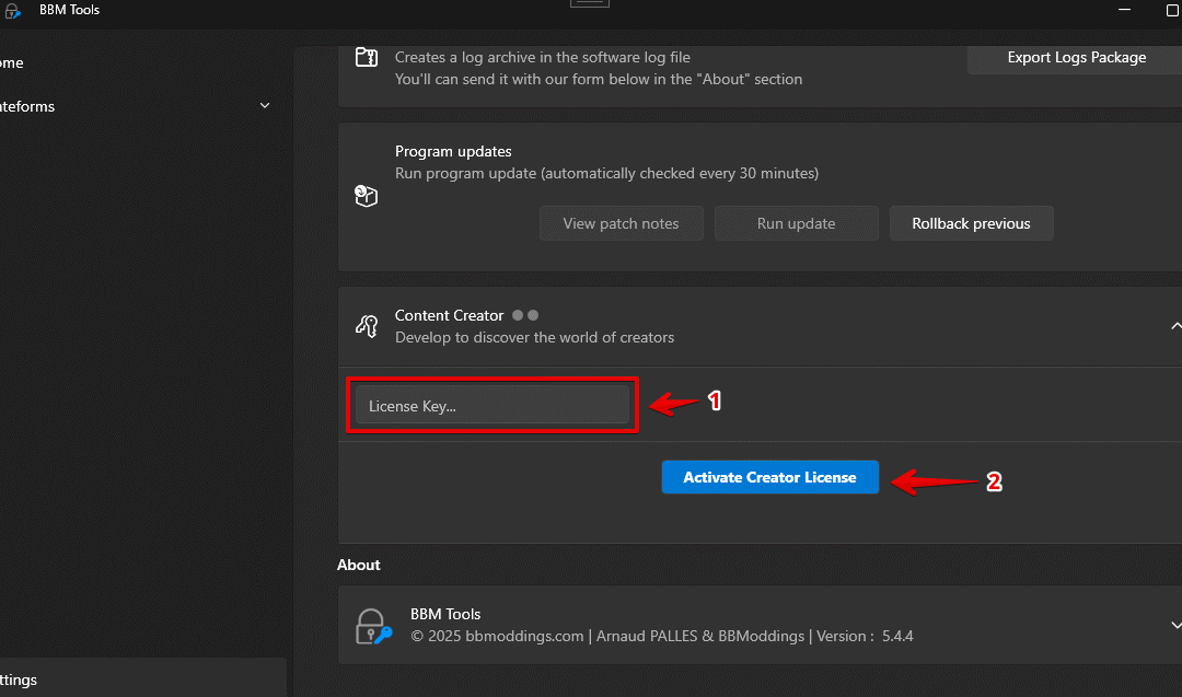 Paramètres Content Creator